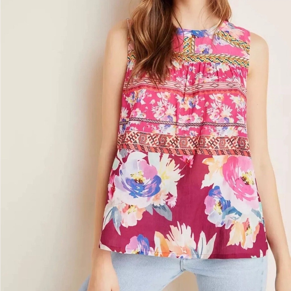 Anthropologie x Vineet Bahl Roderiga Embroidered Sleeveless Floral Top